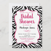 Invitación de ducha de novia de cebra blanco negro