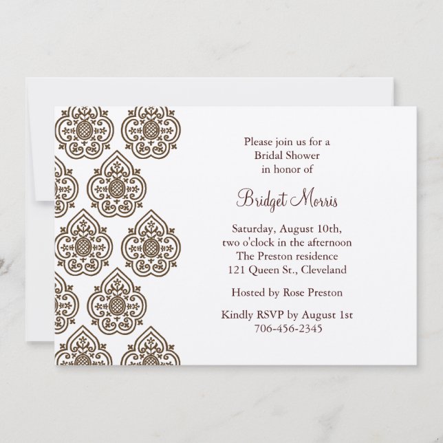 Invitación de ducha de novia de Damask de época so (Anverso)