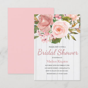 Invitación de ducha de novia de madera blanca rosa