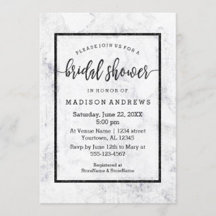 Invitación de ducha de novia de mármol gris y blan