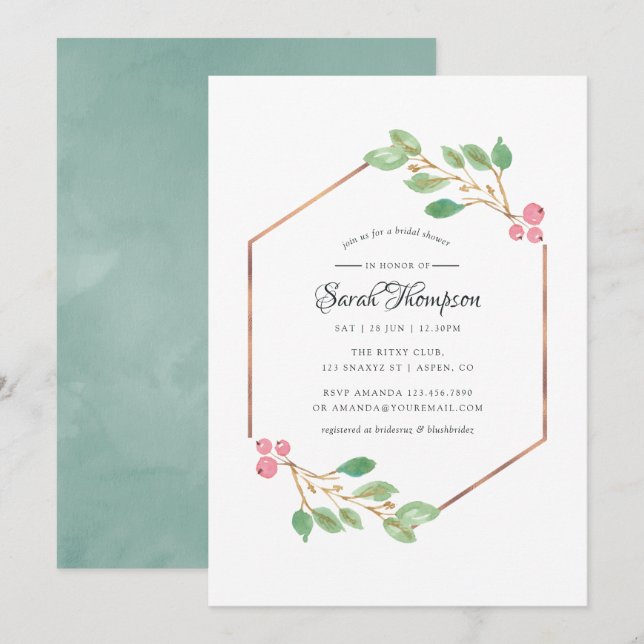 Invitación de ducha de novia de Navidad con acebo  (Anverso / Reverso)