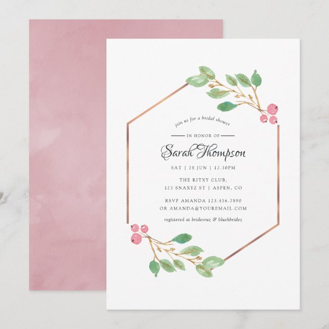 Invitación de ducha de novia de Navidad con acebo  (Anverso / Reverso)