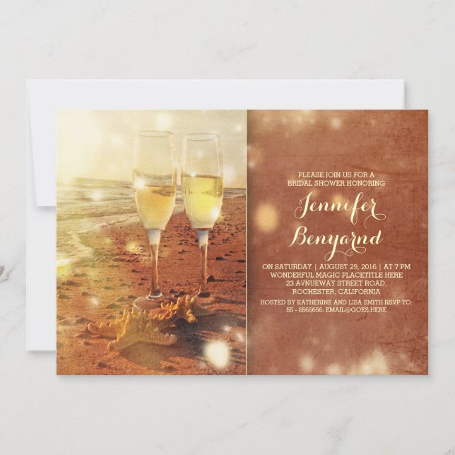 invitación de ducha de novia de playa vintage (Anverso)