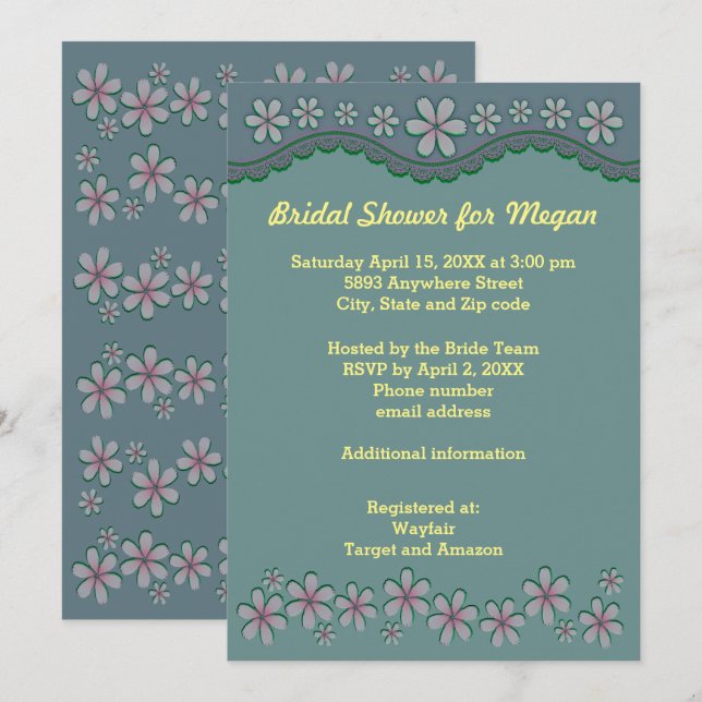 Invitación de ducha de novia de seis Petal con un  (Anverso / Reverso)