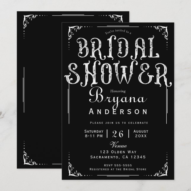 Invitación de ducha de novia de tipo antiguo blanc (Anverso / Reverso)