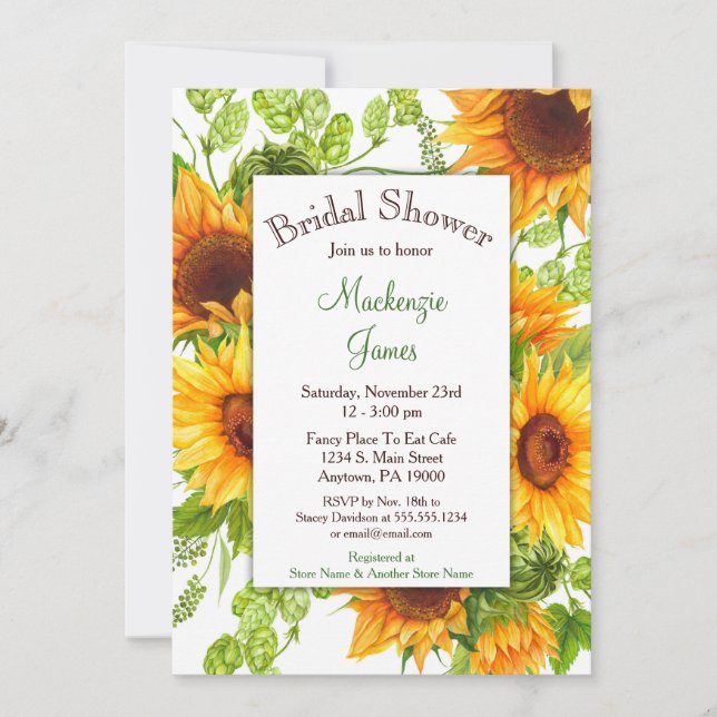 Invitación de ducha de novia floral amarilla Sunfl (Anverso)