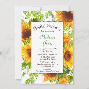 Invitación de ducha de novia floral amarilla Sunfl