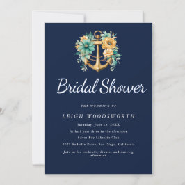 Invitación de ducha de novia floral ancla navy de 
