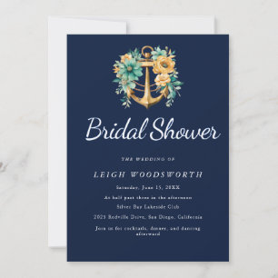 Invitación de ducha de novia floral ancla navy de 