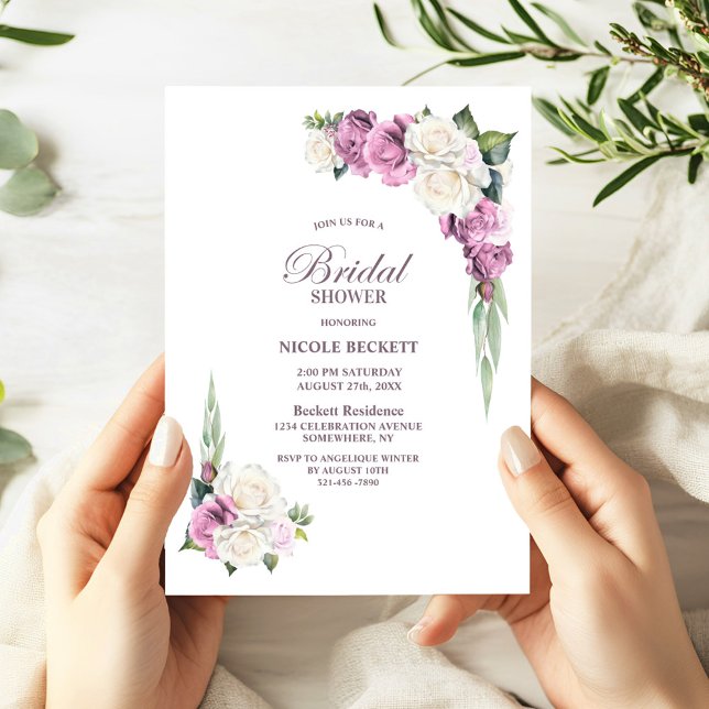 Invitación de ducha de novia floral blanca rosa (Subido por el creador)