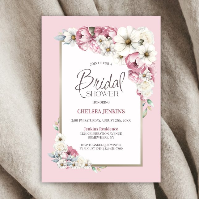 Invitación de ducha de novia floral blanca rosa (Subido por el creador)