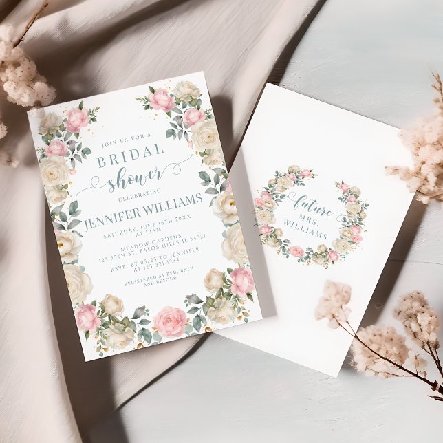 Invitación de ducha de novia floral blanca y rosa  (Subido por el creador)