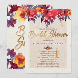 Invitación de ducha de novia floral clásica roja y