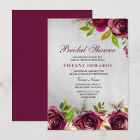 Invitación de ducha de novia floral de color burde