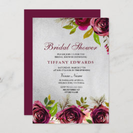 Invitación de ducha de novia floral de color burde