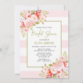 Invitación de ducha de novia floral de franjas ros