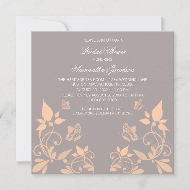 Invitación de ducha de novia floral de mariposa co (Anverso)