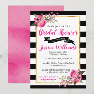 Invitación de ducha de novia floral en franja blan