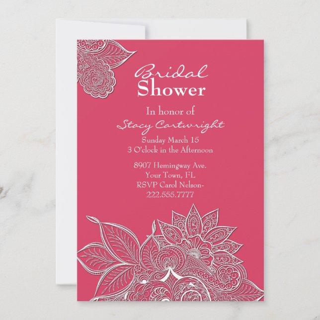 Invitación de ducha de novia floral rosa con Lacy  (Anverso)