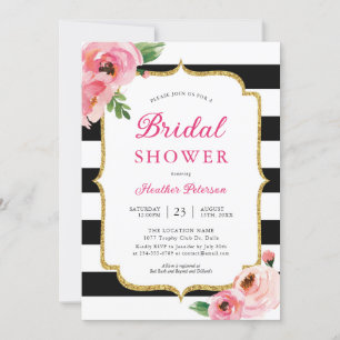 Invitación de ducha de novia floral rosa de franja