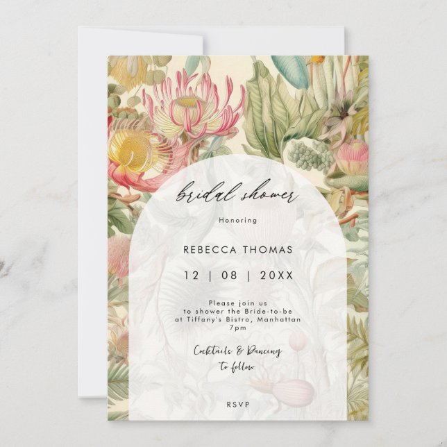 invitación de ducha de novia floral tropical vinta (Anverso)