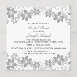 Invitación de ducha de novia grisácea simple flora