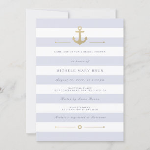 Invitación de ducha de novia náutica a rayas liger