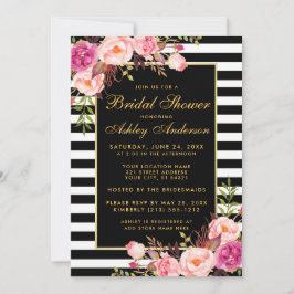 Invitación de ducha de novia negra de oro floral r