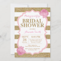 Invitación de ducha de novia rosa y dorada con bri
