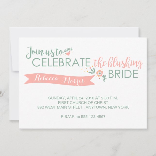 Invitación de ducha de novia ruborizante (Anverso)