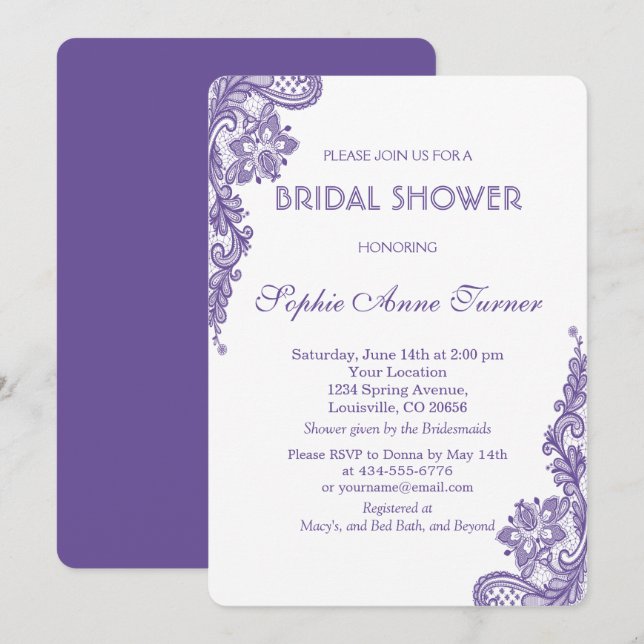 Invitación de ducha de novia ultravioleta (Anverso / Reverso)