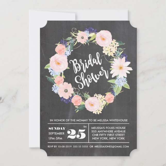 Invitación de ducha de novia Wreath Wreath de Chal (Anverso)