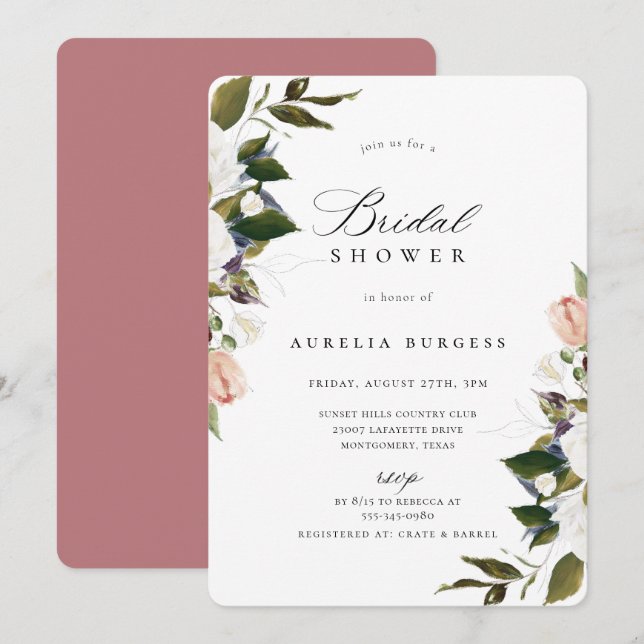 Invitación de ducha de novias con flores botánicas (Anverso / Reverso)