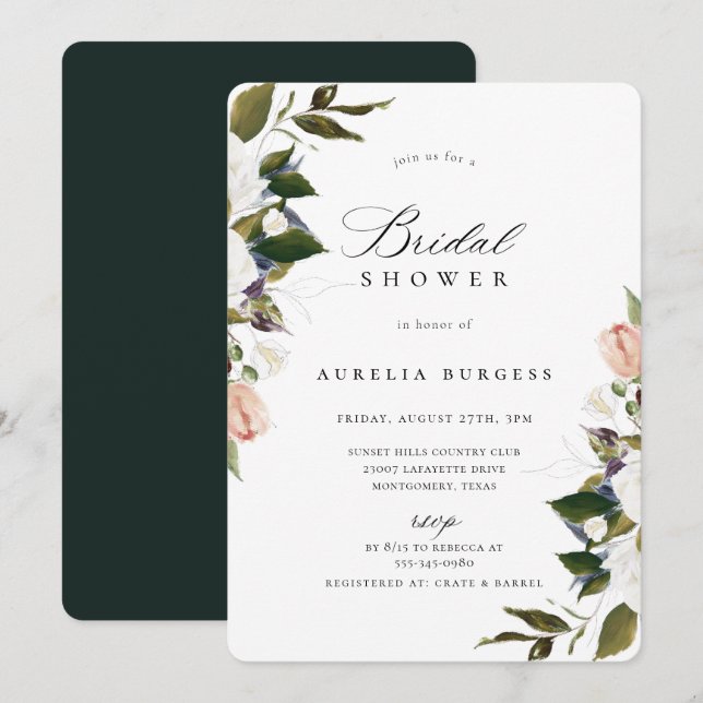 Invitación de ducha de novias con flores botánicas (Anverso / Reverso)