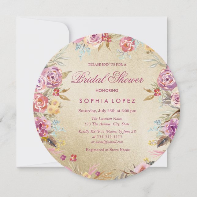 Invitación de ducha de novias dorada en el país de (Anverso)