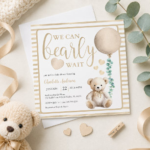 Invitación de ducha de osito de peluche Neutral Be