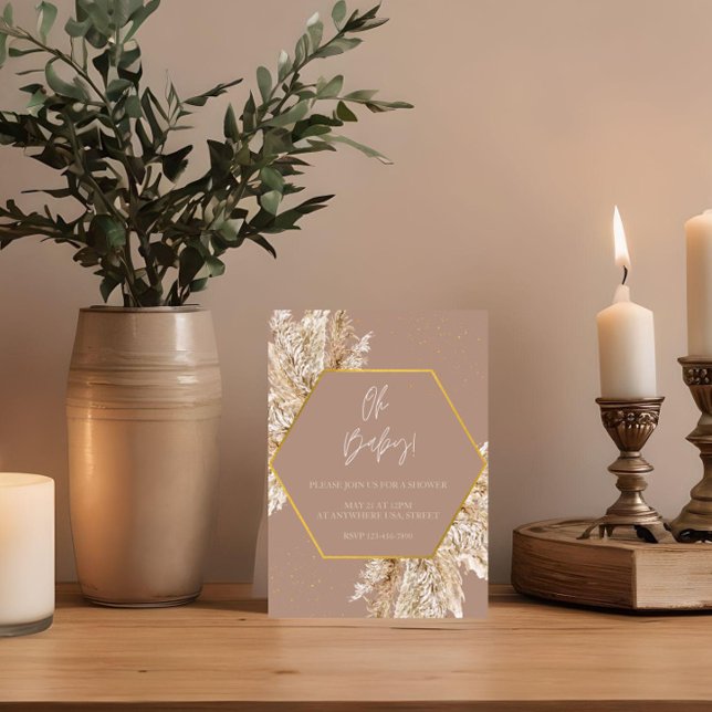 Invitación de ducha de pampas boho de tono neutral (Subido por el creador)