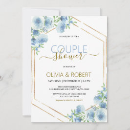 Invitación de ducha de pareja con flores azules