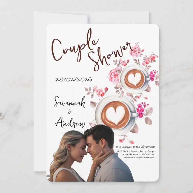 Invitación de ducha de pareja con tema de café (Anverso)
