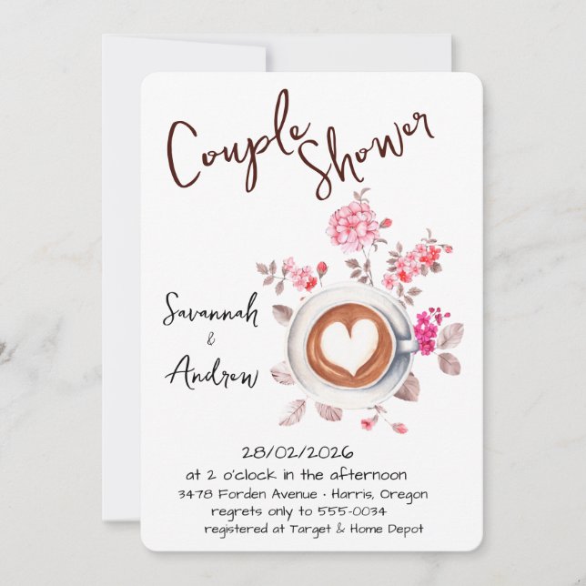 Invitación de ducha de pareja con tema de café (Anverso)