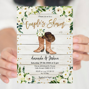 Invitación de ducha de pareja de botas de campo rú