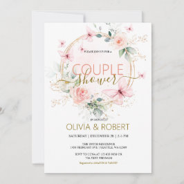 Invitación de ducha de pareja de mariposas y flore