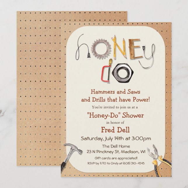 Invitación de ducha de pareja Honey Do (Anverso / Reverso)