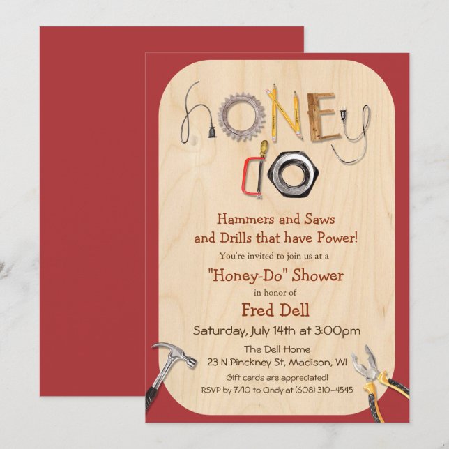 Invitación de ducha de pareja Honey Do (Anverso / Reverso)