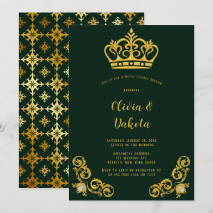 Invitación de ducha de parejas Corona Real Verde y