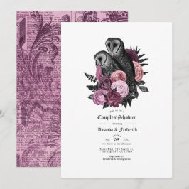 Invitación de ducha de parejas de búho gótico y fl