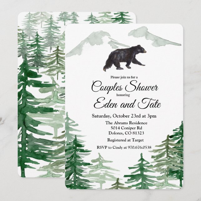 Invitación de ducha de parejas de oso de árbol rús (Anverso / Reverso)
