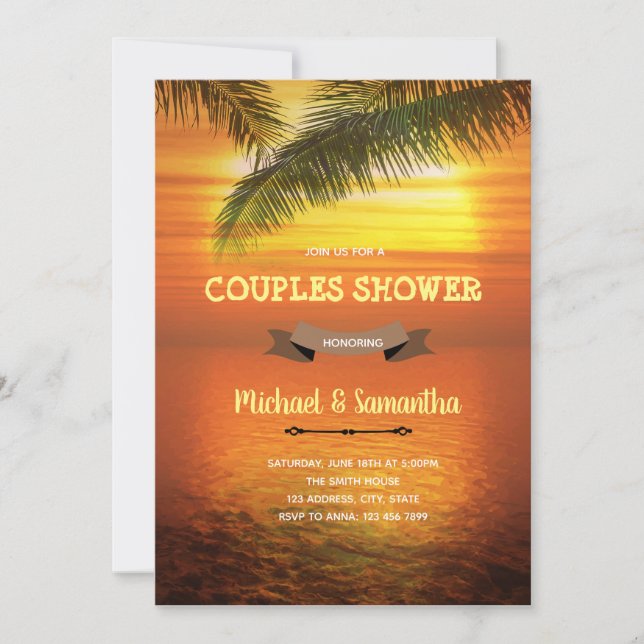 invitación de ducha de parejas de puesta de sol en (Anverso)