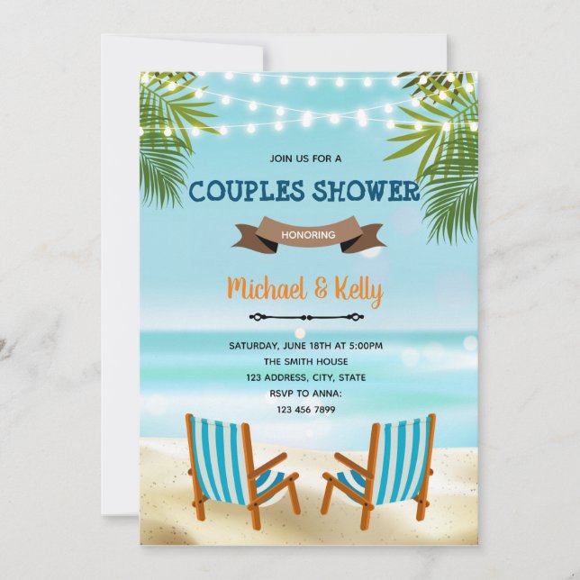 invitación de ducha de parejas en silla de playa (Anverso)