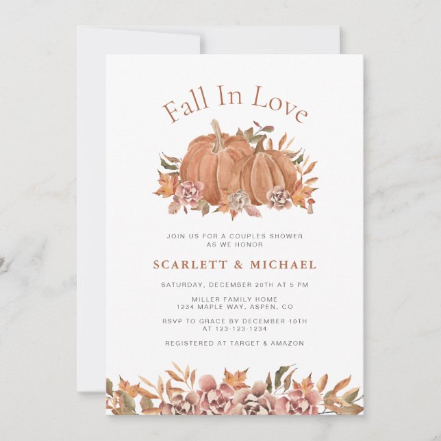 Invitación de ducha de parejas floral de otoño (Anverso)